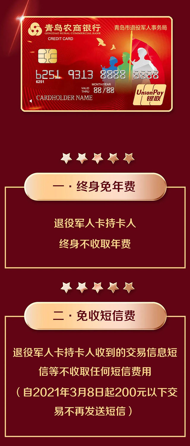 青岛农商银行推出退役军人信用卡