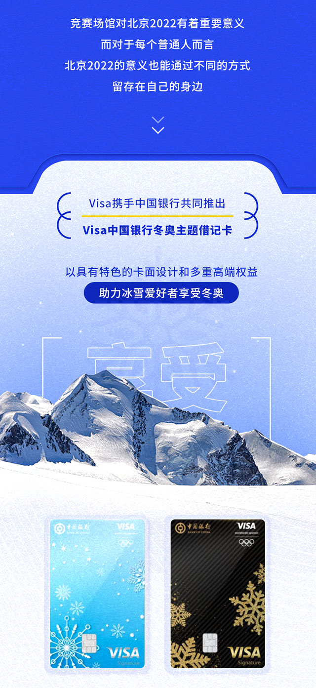 中国银行推出Visa冬奥主题借记卡雪板异形卡