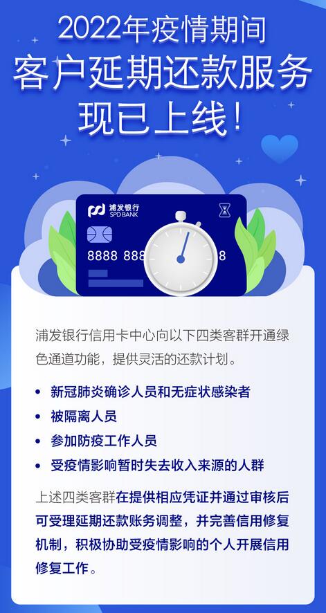 2022年疫情期间浦发银行信用卡延期还款服务上线