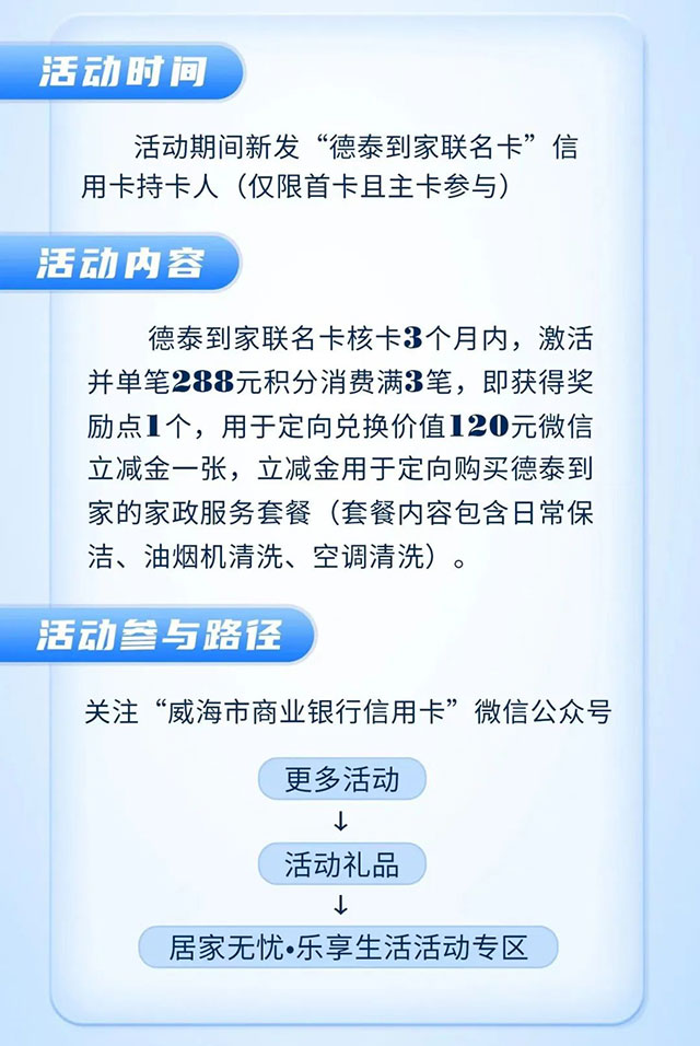 威海市商业银行德泰到家联名信用卡上市