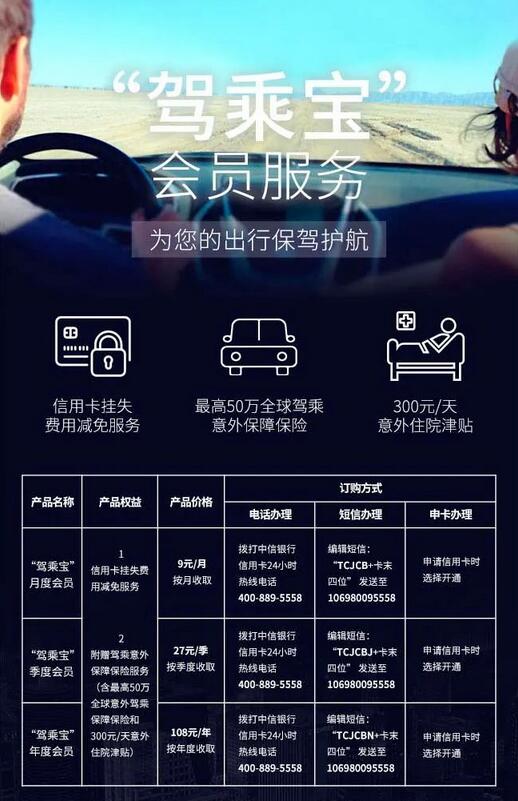 中信银行信用卡“驾乘宝”增值服务