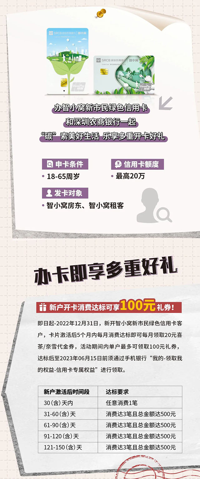 深圳农商银行智小窝新市民绿色信用卡上市