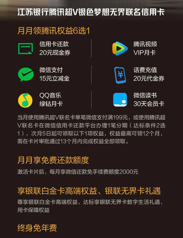 江苏银行腾讯超V联名信用卡上线