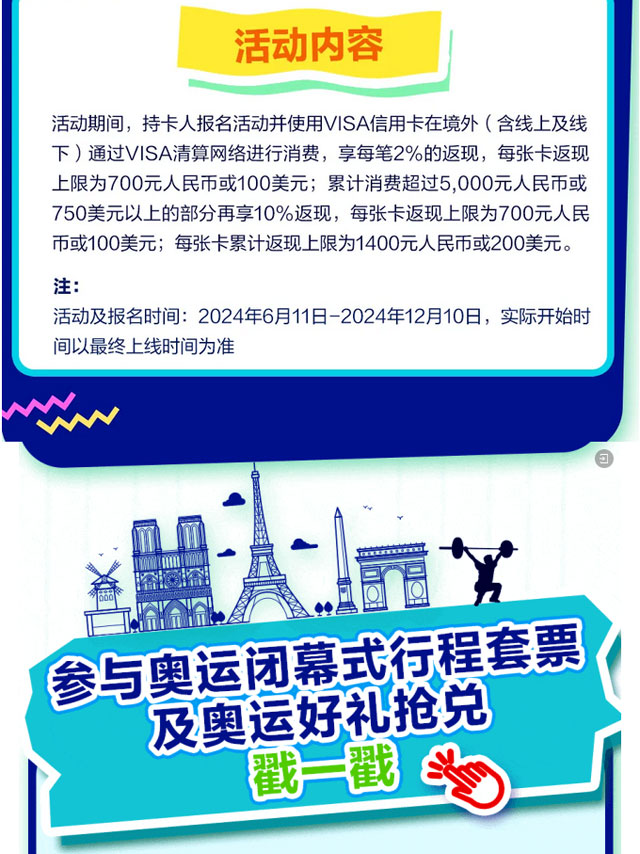 华夏银行VISA2024年巴黎奥运主题信用卡上线！