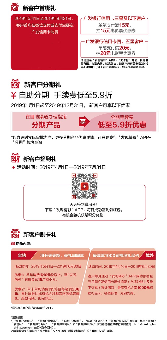 广发信用卡新客户最高享180元通用饭票！