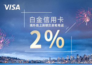2021年2-6月兴业银行VISA白金信用卡，境外线上满额交易笔笔返现2%
