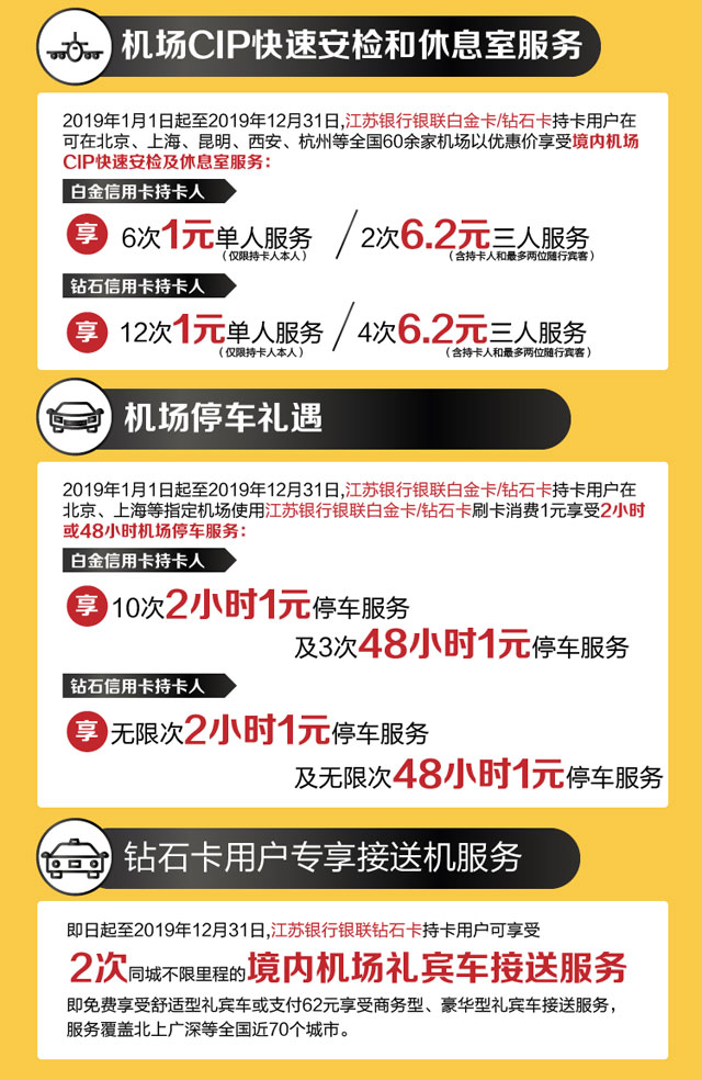 江苏银行白金卡专享银联高端权益，陪你假期出游