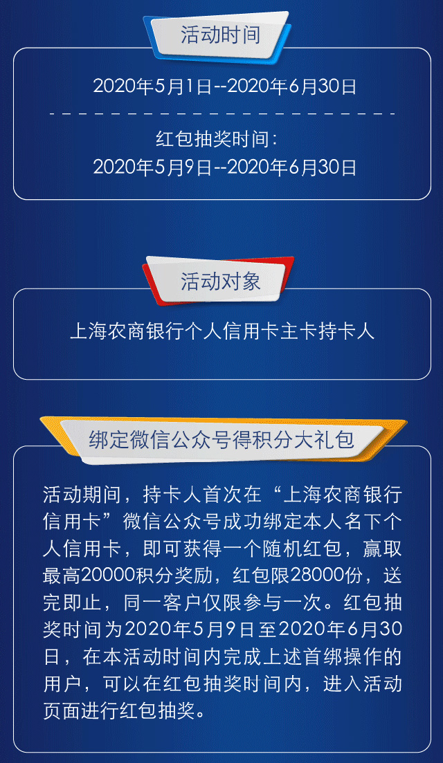 上海农商银行信用卡首绑微信公众号得积分大礼包
