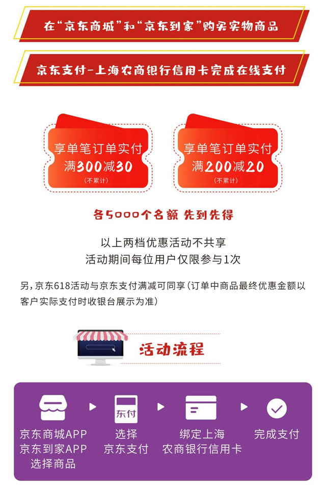 上海农商银行信用卡京东购物送福利，最高满减30元