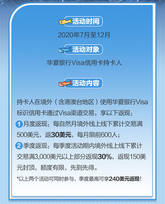 刷华夏银行Visa信用卡，专享30%返现礼遇