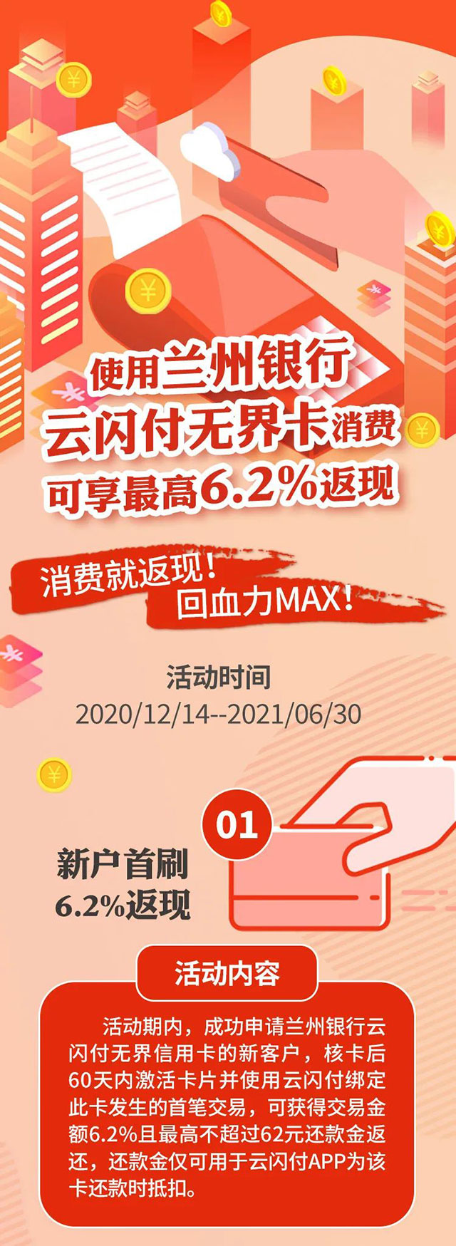 兰州银行云闪付无界卡消费，享最高6.2%返现