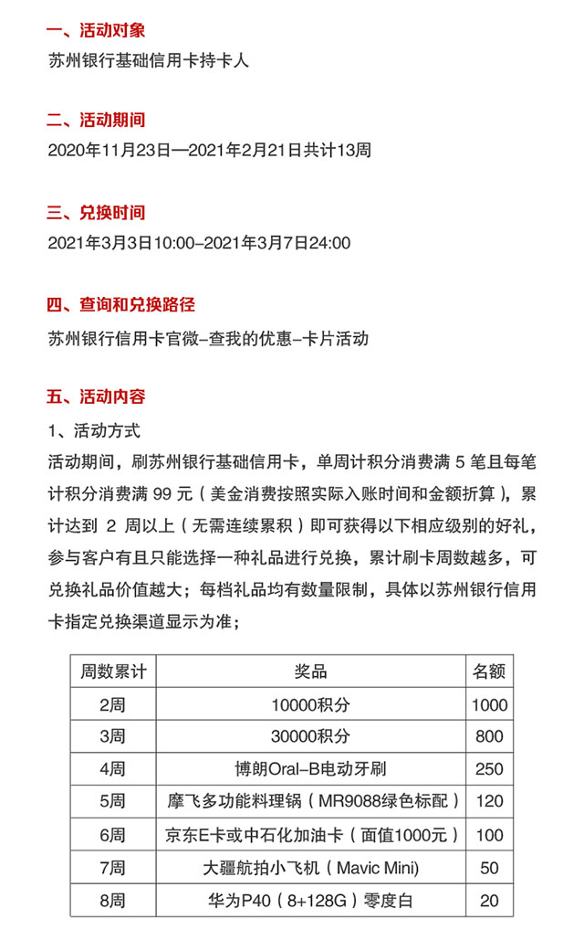 苏州银行信用卡周周刷，赢好礼