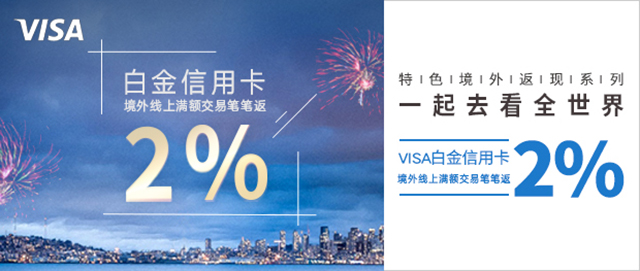 2021年2-6月兴业银行VISA白金信用卡，境外线上满额交易笔笔返现2%