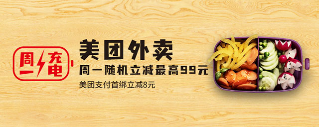 北京银行信用卡“周一充电日”，美团外卖随机立减最高99元
