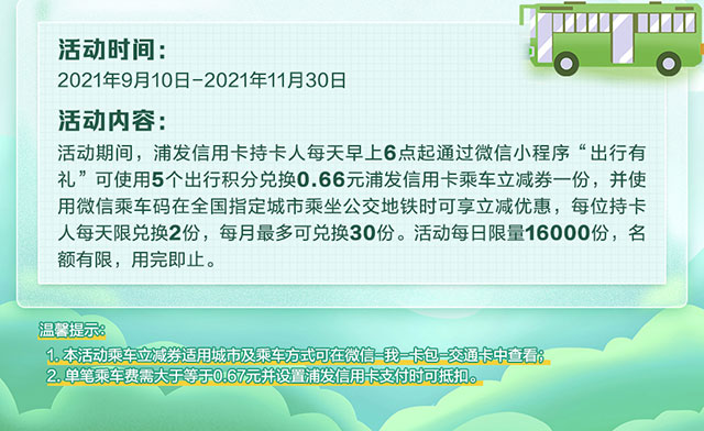 浦发银行信用卡66生活 微信乘车有礼