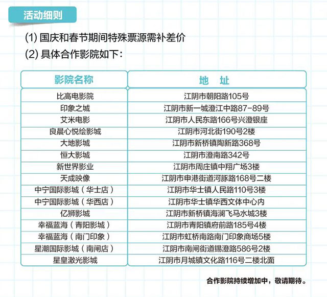 江阴农商银行信用卡9.9元看电影